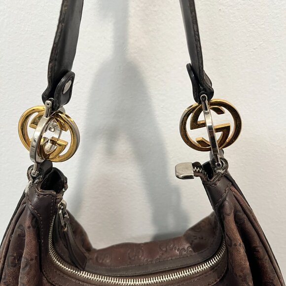 100% Authentic Gucci Guccissima Medium GG Twins Hobo bag Dk Brown - Collectible - Picture 3 of 8